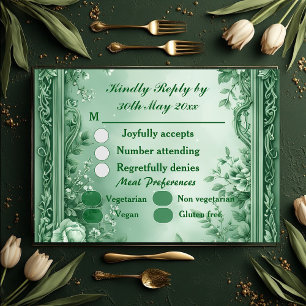Grüne Rococo-Garten-Groß-Barock-Opulenz-Hochzeit RSVP Karte