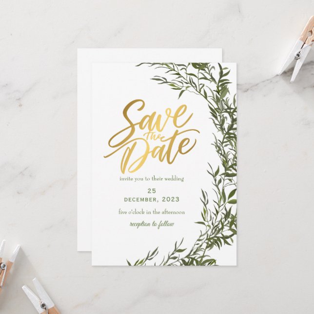 Grüne Romantische Save the Date Einladung (Vorderseite/Rückseite Beispiel)