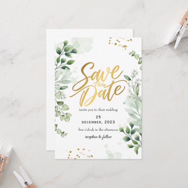 Grüne Romantische Save The Date Einladung (Vorderseite/Rückseite Beispiel)