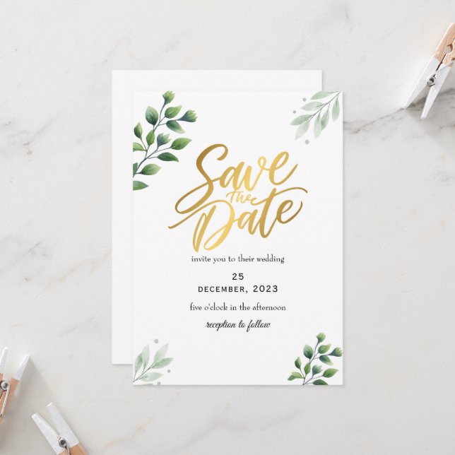 Grüne Romantische Save the Date Einladung (Vorderseite/Rückseite Beispiel)