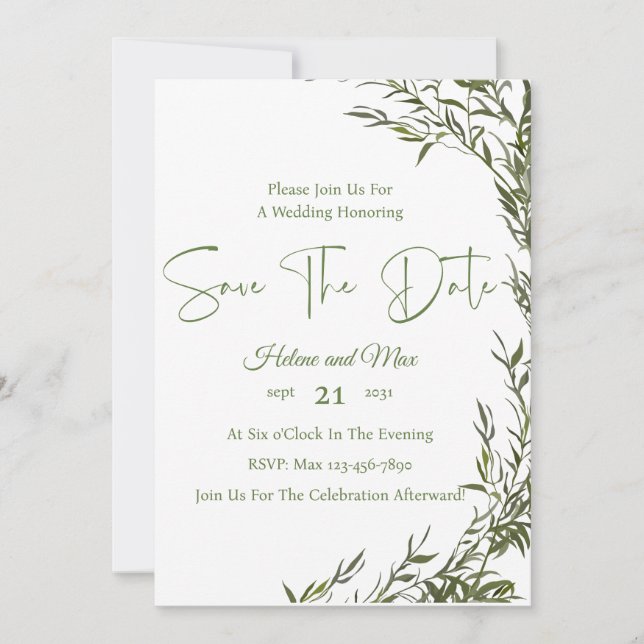 Grüne Romantisches Foto Save the Date Einladung (Vorderseite)