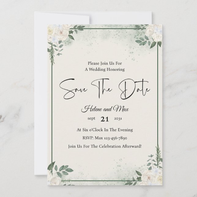 Grüne Romantisches Foto Save the Date Einladung (Vorderseite)