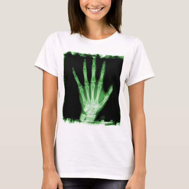Grüne Röntgenstrahl-Skelett-Hand T-Shirt (Vorderseite)