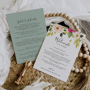 Grüne Rosa Blush Bloral Hochzeit Begrüßung Letter