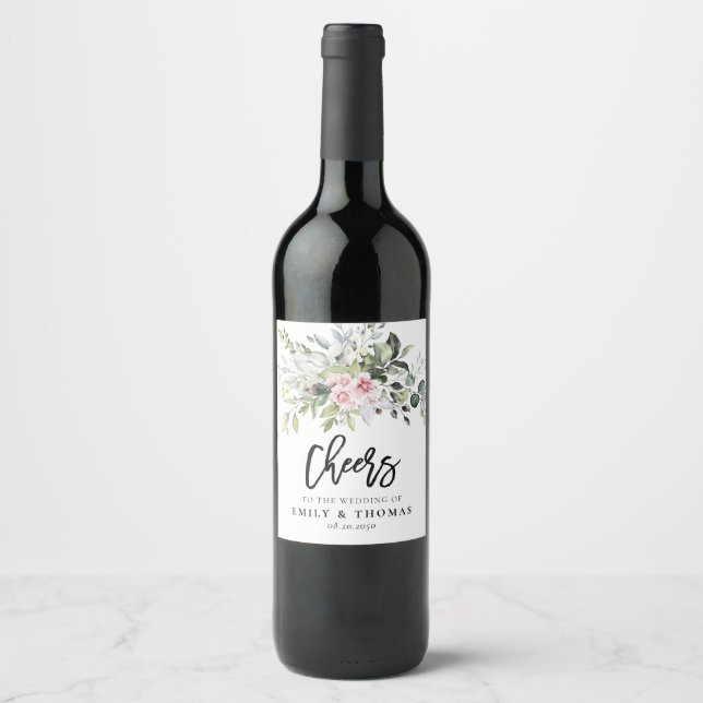 Grüne Rosa Hochzeitswein Label Weinetikett (Vorderseite)