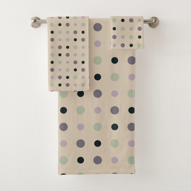 Grüne, rosa, lila, blaue Punkte Badhandtuch Set (Insitu)