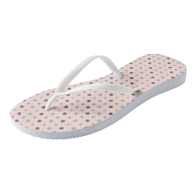 Grüne, rosa, lila, blaue Punkte Flip Flops (Schrägansicht)