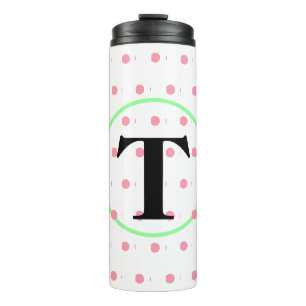 Grüne rosa Monogramm-Punkte Thermosbecher