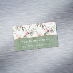 Grüne rosa Orchideen Blumen Geschäftsname Webseite Magnetische Visitenkarte