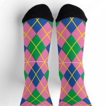 Grüne, rosa und blaue Argylesocken
