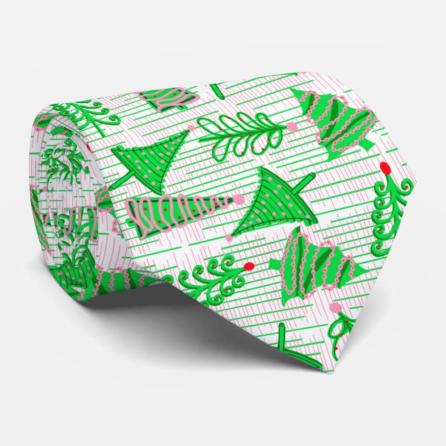 Grüne, rosa Weihnachtsbaumen Krawatte (Gerollt)