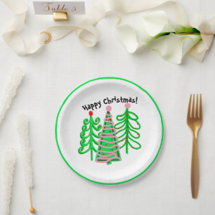 Grüne, rosa Weihnachtsbaumen Pappteller