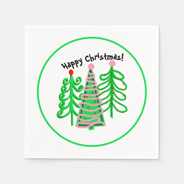 Grüne, rosa Weihnachtsbaumen Serviette (Vorderseite)