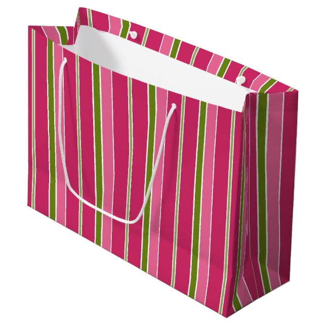 Grüne rosa Weihnachtsstreifen Große Geschenktasche Große Geschenktüte (Vorderseite Schrägansicht)