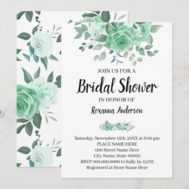 Grüne Rose Brautparty Country Chic Einladung (Vorne/Hinten)