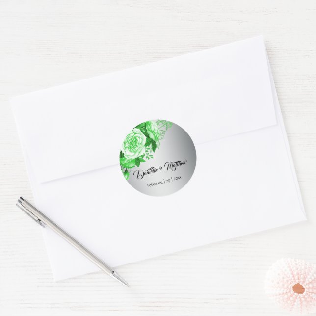 Grüne Rose Elegance Wedding Runder Aufkleber (Umschlag)