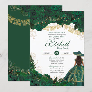 Grüne Rose Elegante Emerald Charro Quinceanera Inv Einladung
