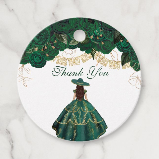 Grüne Rose Elegante Flora Charro Quinceanera Geschenkanhänger (Vorderseite)