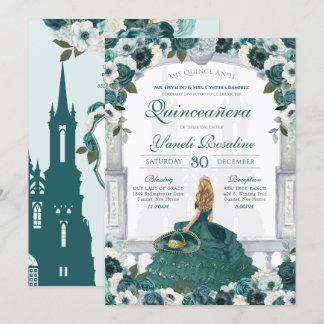 Grüne Rose Elegante Prinzessin Charro Quinceañera Einladung