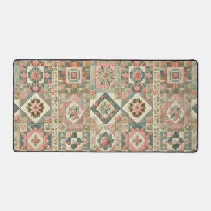 Grüne Rosé-farbene Patchwork-Blumenmuster-Stoff mi Schreibtischunterlage