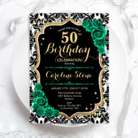 Grüne Rose Gold Black Damask 50. Geburtstag