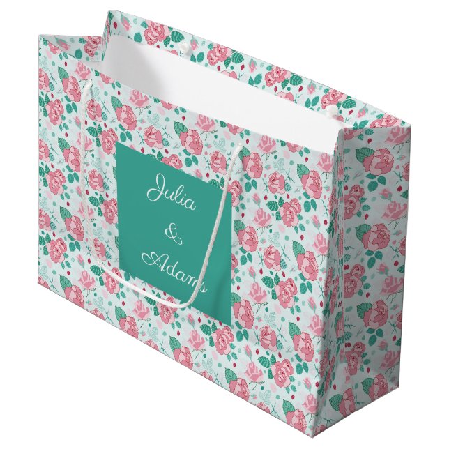 Grüne Rose Große Geschenktüte (Vorderseite Schrägansicht)