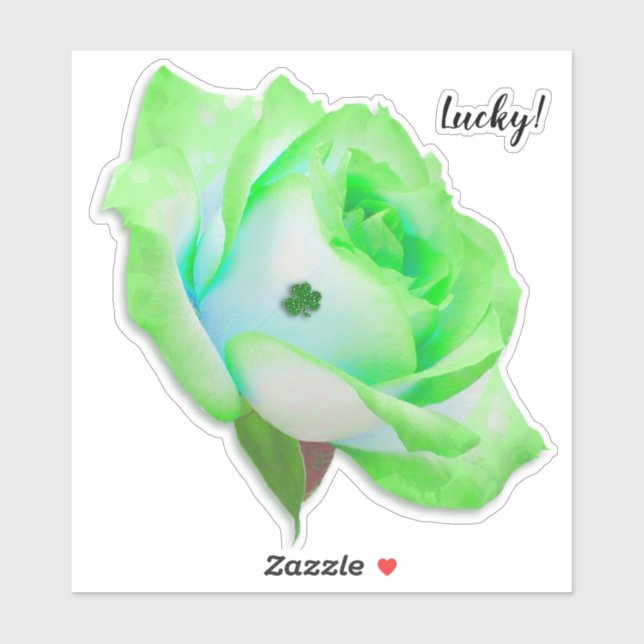 Grüne Rose mit Kleeblatt Aufkleber (Blatt)