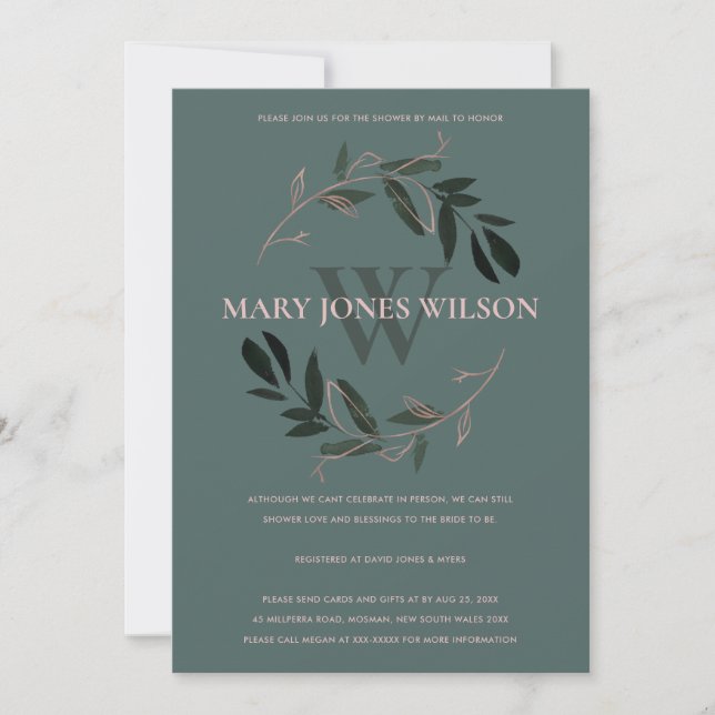 GRÜNE ROSE PINK FOLIAGE WREATH SHOWH BY MAIL CARD DANKESKARTE (Vorderseite)