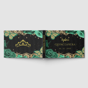 Grüne Rose Schwarzer Schmetterling Quinceañera Gästebuch