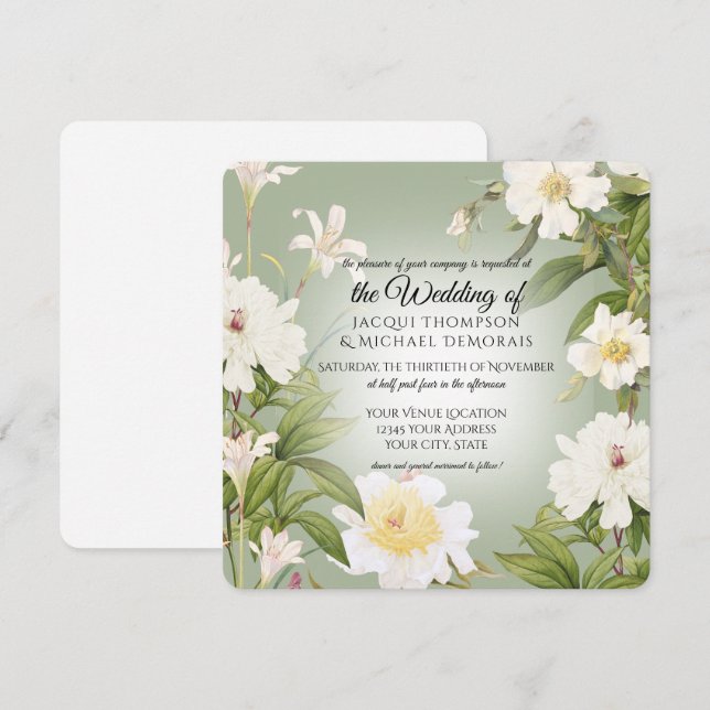 Grüne Rosenpferde Botanische Blumenhochzeit Einladung (Vorne/Hinten)