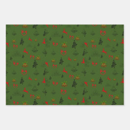 Grüne Rot und Goldene Rentiere Geschenkpapier Set