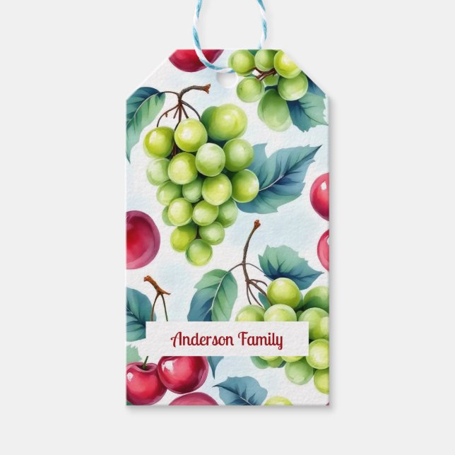 Grüne rote Früchte Muster Kirsche Trauben Geschenkanhänger (Vorderseite)
