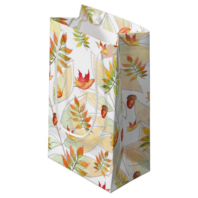GRÜNE ROTE GOLD ORANGE AUTUMN LEAVES KLEINE GESCHENKTÜTE (Vorderseite Schrägansicht)