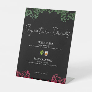 Grüne & Rote Lace Fiesta Hochzeit Signature Drinks Sockelschild