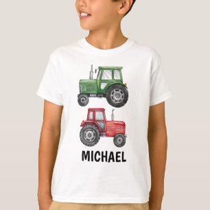 Grüne rote Traktorfarm Wasserfarbe Personalisiert T-Shirt