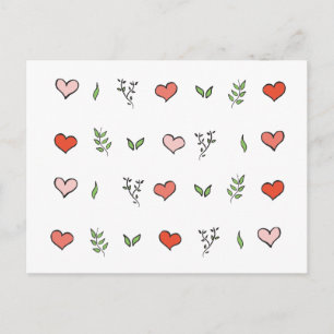 Grüne rote und rosa Botanische Herzkarten Postkarte