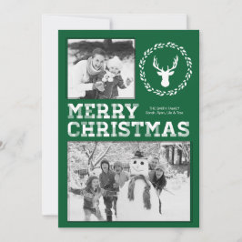 Grüne rustikale Hirschfoto-Karte froh Weihnachten