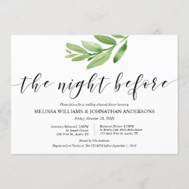 Grüne Rustikale Hochzeit Probe und Abendessen Einladung