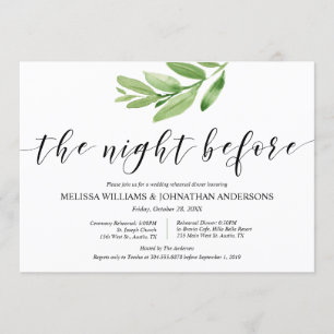 Grüne Rustikale Hochzeit Probe und Abendessen Einladung