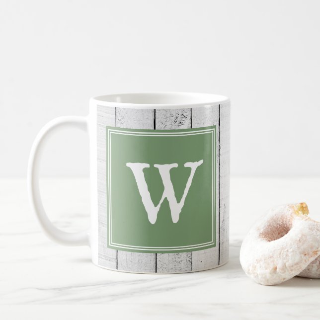 Grüne Rustikale Monogramm-Tasse Kaffeetasse (Mit Donut)