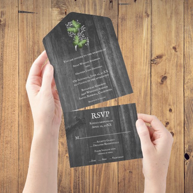 Grüne Rustikale Schmetterlinge - Einladung zur Hoc (Green Rustic Butterfly All In One Wedding Invite)
