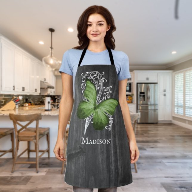 Grüne rustikale Schmetterlingsfliege Personalisier Schürze (Green Rustic Butterfly Personalized Apron)