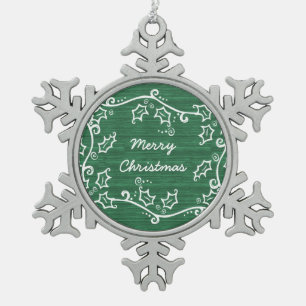 Grüne rustikale Schneeflocke Schneeflocken Zinn-Ornament