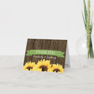 GRÜNE RUSTIKALE SONNENBLUMEN HOCHZEIT DANKE KARTE