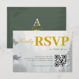 Grüne Rustikale Wald Wasserfarbe QR Hochzeitsanmel RSVP Karte