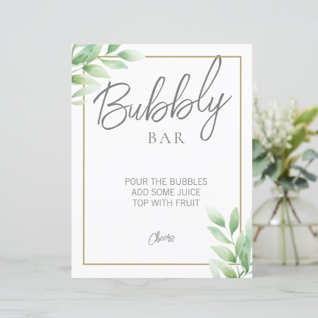 Grüne Rustikales Brautparty Bubbly Bar Sign (Stehend Vorderseite)