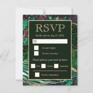 Grüne Safari-Tier-Glitter-Achat-Hochzeit in Gold RSVP Karte
