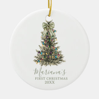 Grüne Salbei-Bogen-Kiefernbäume erstes Weihnachten Keramik Ornament