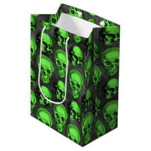 Grüne Schädel und Sonnenblumen, Design 2 Mittlere Geschenktüte