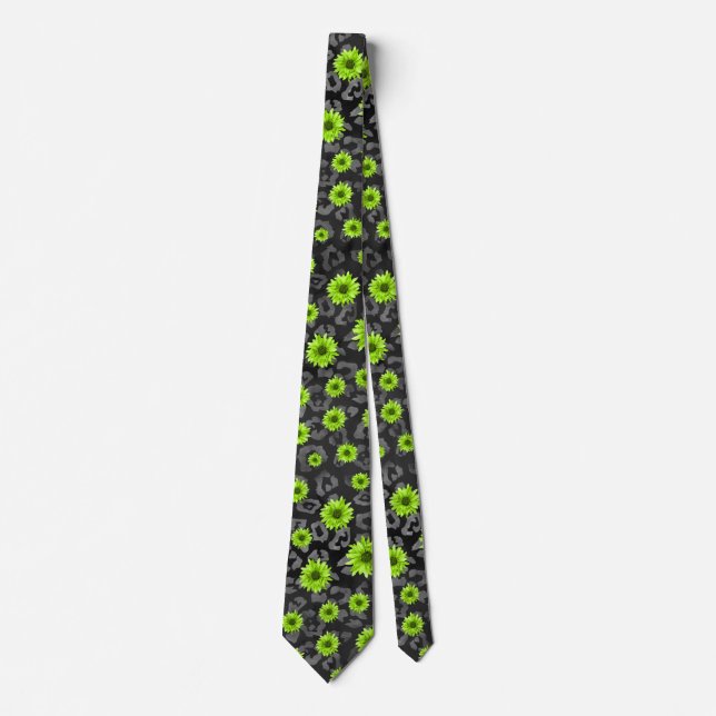 Grüne Schädel und Sonnenblumen, Design 7 Krawatte (Vorderseite)